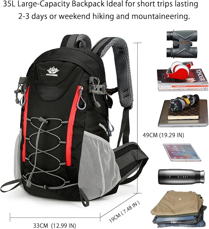 35L Hiking Backpack, Camping Backpack for Adventures, Black