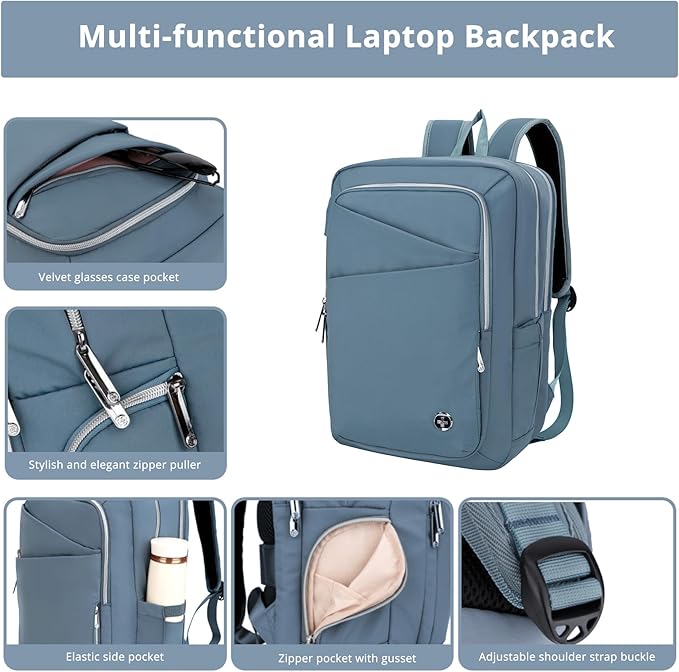 Swissdigital Design Women's Backpack for Work/Travel/Leisure with USB Charging Port, Water Bottle Holder, Separate Sunglass Pocket - Fits 15.6 inch Laptop,Blue | KATY ROSE