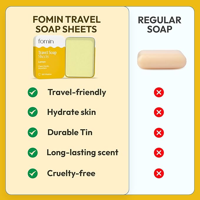 FOMIN - Antibacterial Paper Soap Sheets Tin for Traveling - (300 Sheets) Variety Pack (Unscented, Lemon, Lavender) Portable Travel Hand Soap Sheet, Dissolvable Mini Camping Hand Soap for Hand Washing