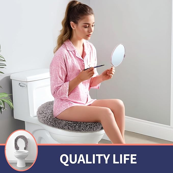 Microfiber Elongated Toilet Seat Cover 19.5"x 15" Machine Washable Solid Toilet Lid Cover Adjustable Rubber Backing Fits Most 18-19.5" L x 14-16" W Elongated Toilet Seat