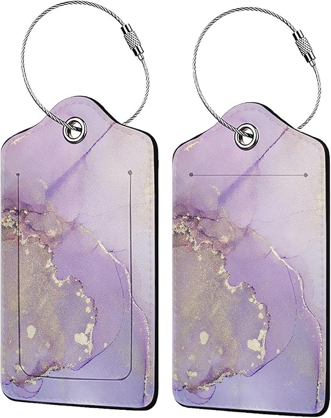 Light Purple Marble Luggage Tag Personalized Luggage Tags for Suitcases,Leather Bag Tags for Backpacks Handbag with Name ID Label Travel Essentials Baggage Tags 2 Pack
