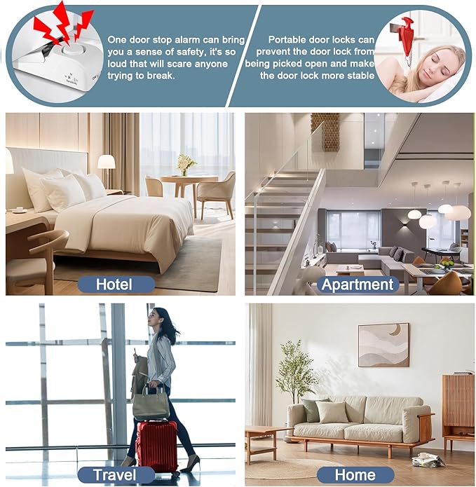 Fuers Portable Door Lock & Door Stop Alarm, Dual Protection Home Security Door Kit Door Stopper Self Defensey Tools for Hotel Travel Home