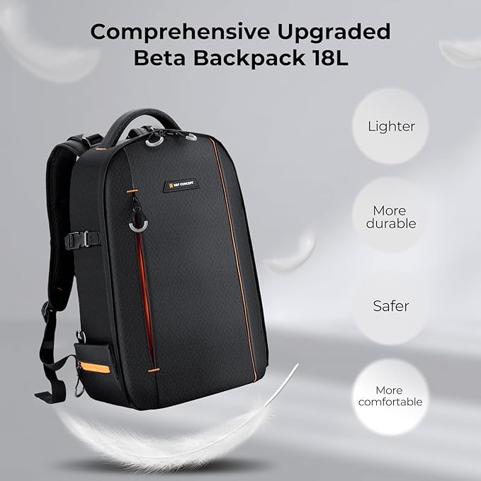 K&F Concept Camera Backpack for Photographers Large Waterproof Photography Camera Bag with Laptop/Tripod Compartment for Men Women Black Orange