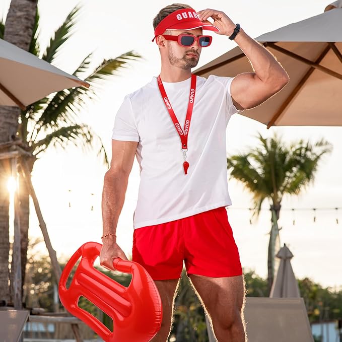 Halloween Guard Visor Hat Emergency Whistles with Lanyard Red Guard Hat Sun Visor Caps for Men and Women Costume