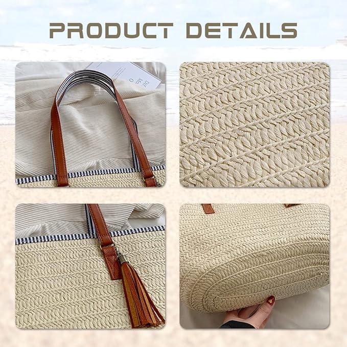 Pahajim Straw Beach Bags Tote Tassels Bag Hobo Summer Handwoven Shoulder Bags