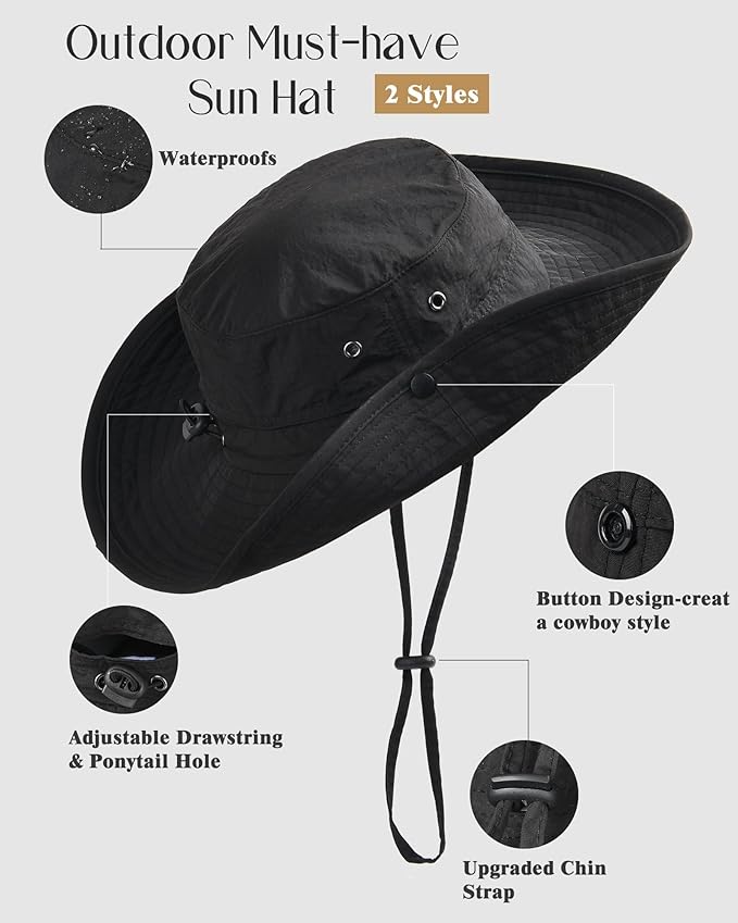 FURTALK Sun Hats for Women Ponytail UPF 50+ Beach Summer Hat Wide Brim Packable Cowboy Hat