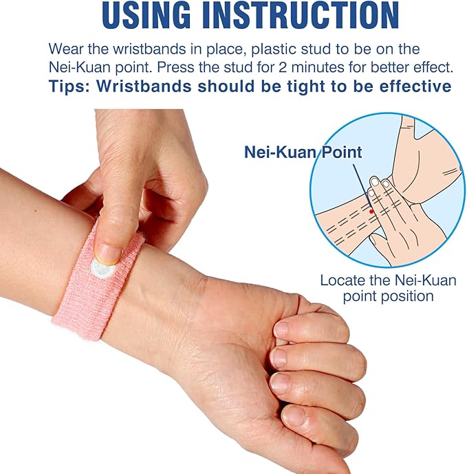Motion Sickness Bands Anti Nausea Wristband for Adult and Kids Morning Sickness Relief for Pregnant Women Acupressure Nausea Relief for Car, Sea, Air Sickness - 2 Pairs Pink, Pink