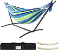 SZHLUX Double Hammock with Stand Included 450lb Capacity Steel Stand, Premium Carry Bag Included.Indoor Outdoor Brazilian-Style Cotton Bed for Backyard, Camping,Garden,Green