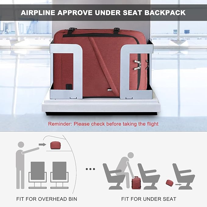 Kono Carry on Backpack, 18" Airplane Approved Under Seat Travel Backpack for Men and Women, Waterproof Lightweight Daypack for Flight 30L (Burgundy Red, Medium)