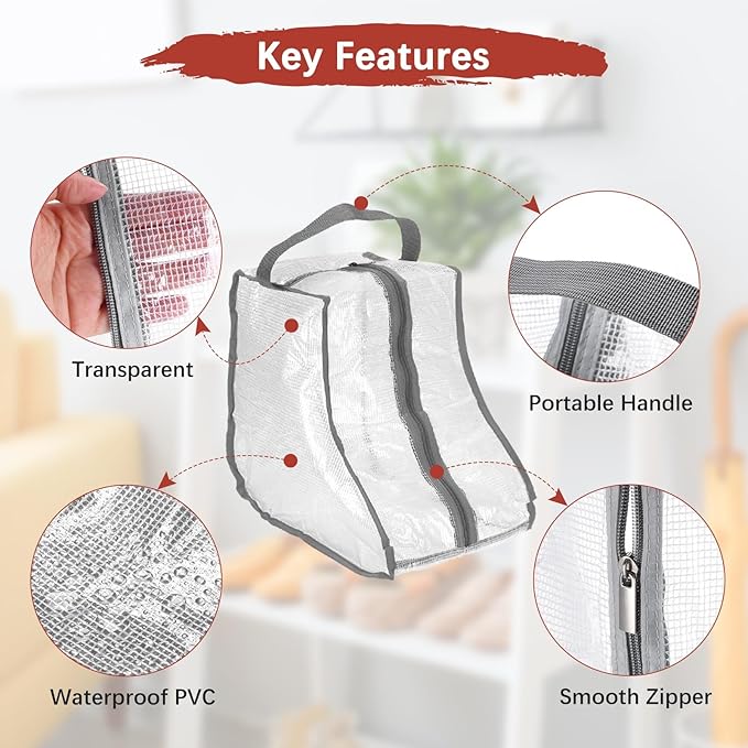 Boot Storage Bags [2PCS] - Plastic Short Boot Carry Bags Clear Shoe Bags with Handle for Travel & Daily Use - [Gray] Waterproof & DustProof Boot Bags for Cowboy Boots