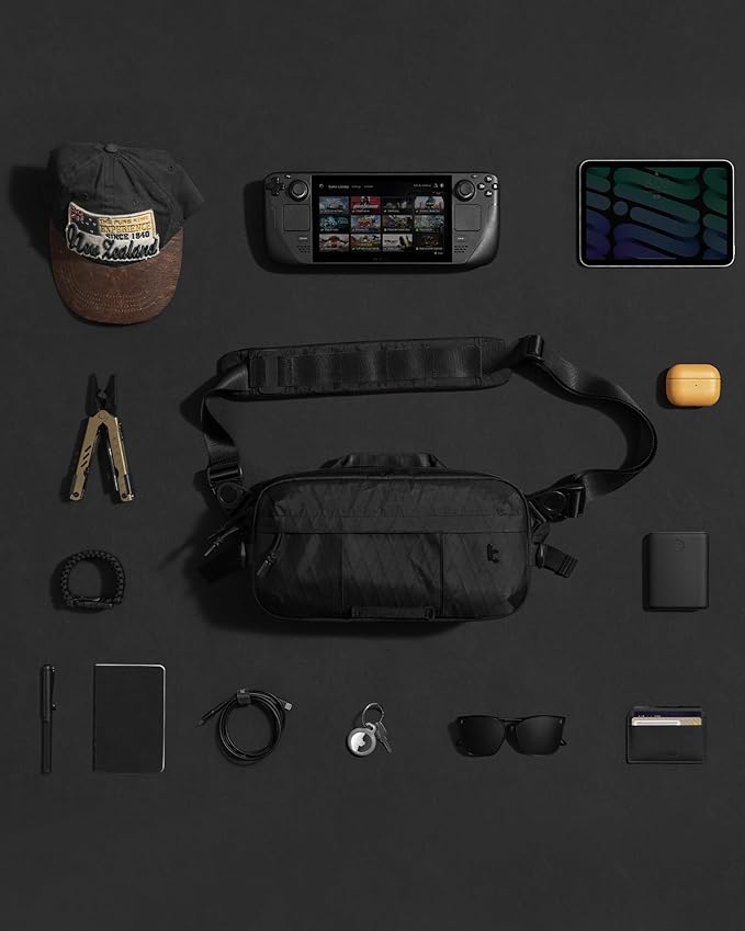 tomtoc 5.5L X-Pac Sling Bag for Nintendo Switch 2, Heavy Duty Crossbody Bag for Men, Water-resistant Carry Chest Daypack Travel Shoulder Pack for Steam Deck OLED, ROG Ally X, iPad mini, Tactical