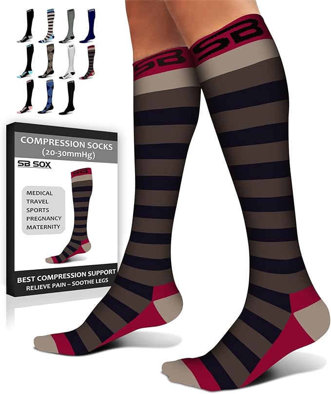 SB SOX Compression Socks for Men & Women (20-30 mmHg) - Best Support Stockings for Travel, Medical, and Sports - Perfect for Everyday Wear