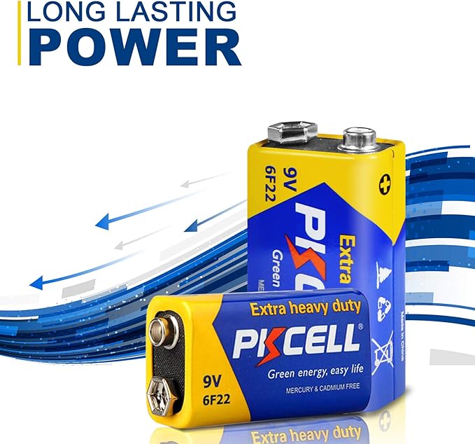 PKCELL 9V Battery Carbon Zinc for Smoke Detectors 6F22 Battery,Ultra Long-Lasting