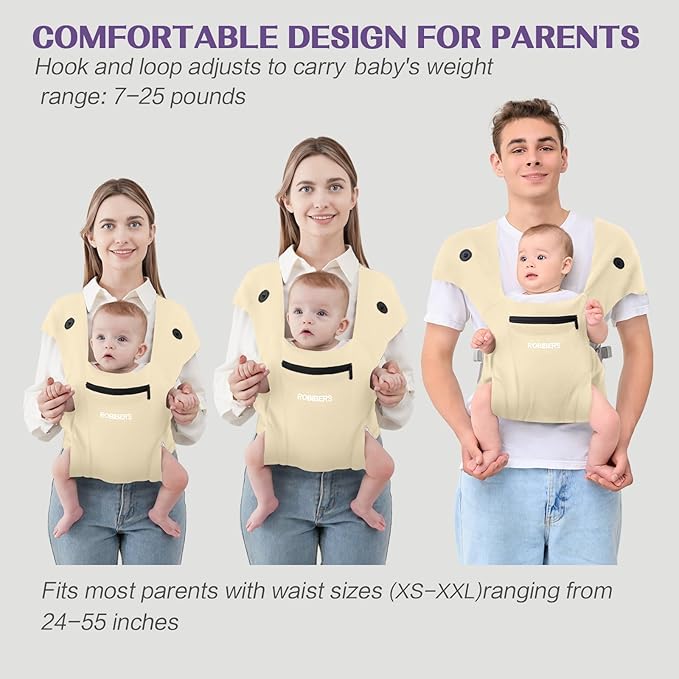 Baby Carrier Newborn to Toddler - Infant Carrier for Babies 0-36 Months, Four Different Uses Supports Up to 50 lbs, Comfortable Baby Front Carrier, Beige