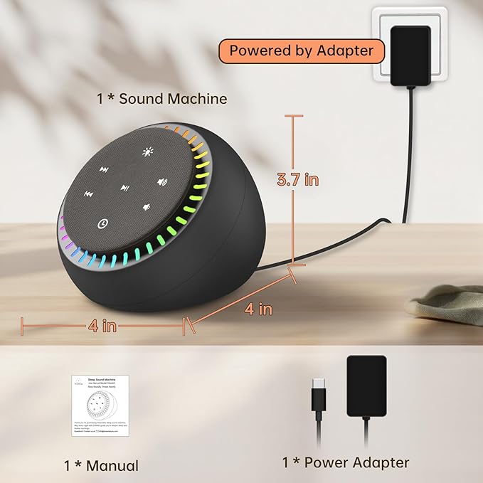 DreamSky Sound Machine for Sleep, White Noise for Sleeping Adults & Baby, Brown Noise Fan for Office Privacy & Noise Canceling, 26 Sounds & RGB Night Light, USB-C Powered for Home Travel