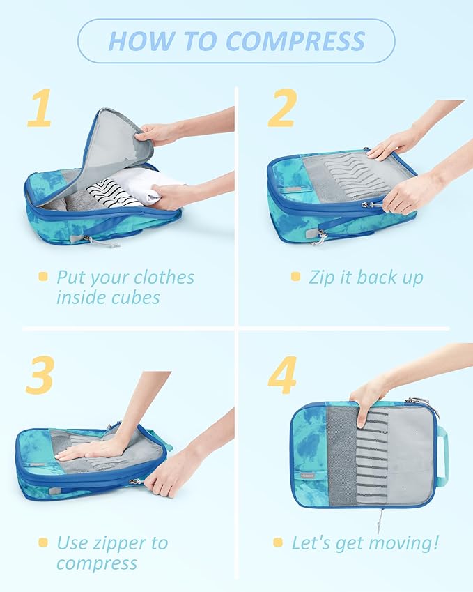 BAGSMART 6 Set Compression Packing Cubes - Lightweight Travel Essentials, Durable Luggage Organizer