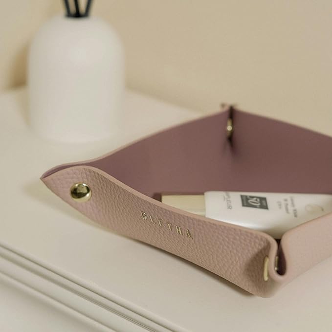 OLETHA Small Foldable Valet Tray - Aesthetic Desk Organizer for Home, Office & Travel - Portable Catch All Bowl for Keys, Jewelry & Essentials - Pink