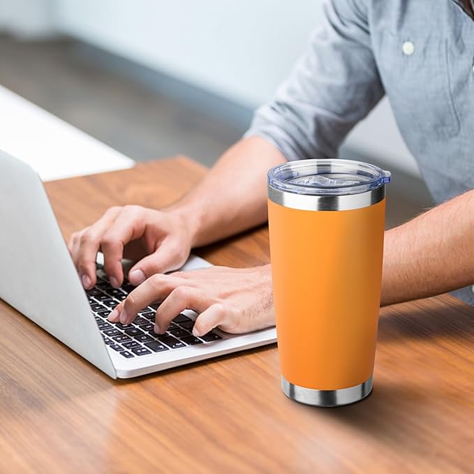 20oz Tumbler with Straw and Brush, Stainless Steel Vacuum Insulated tumbler, Double Wall Insulated Coffee Tumbler for Outdoor, Home, Travel,Office (Orange,1pcs)