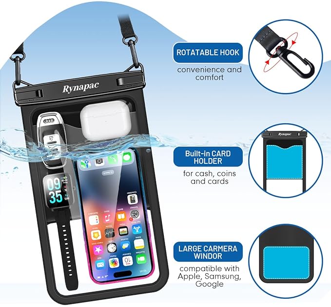 [Up to 10"] Large Waterproof Phone Pouch Bag - 2 Pack Waterproof Phone Case for iPhone 16 15 14 Pro Max Galaxy S25 S24 Ultra, IPX8 Cellphone Water Protector Pouch Beach Essentials Travel Must Haves