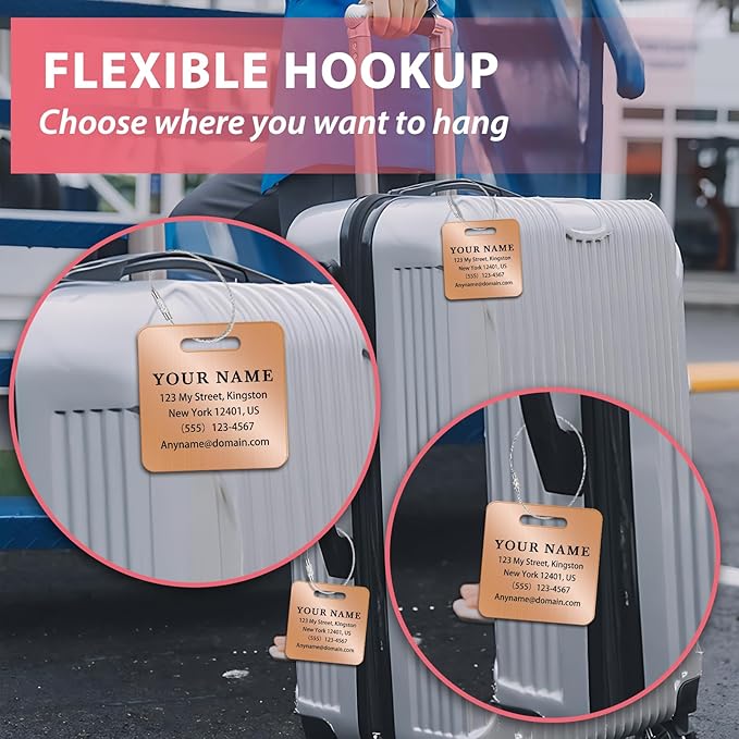 Personalized Luggage Tags for Suitcases (2/4/6/8 Pack) - Custom Engraved Metal Travel Tag, Customizable Pattern/Name/Text for Bags Backpacks Suitcases