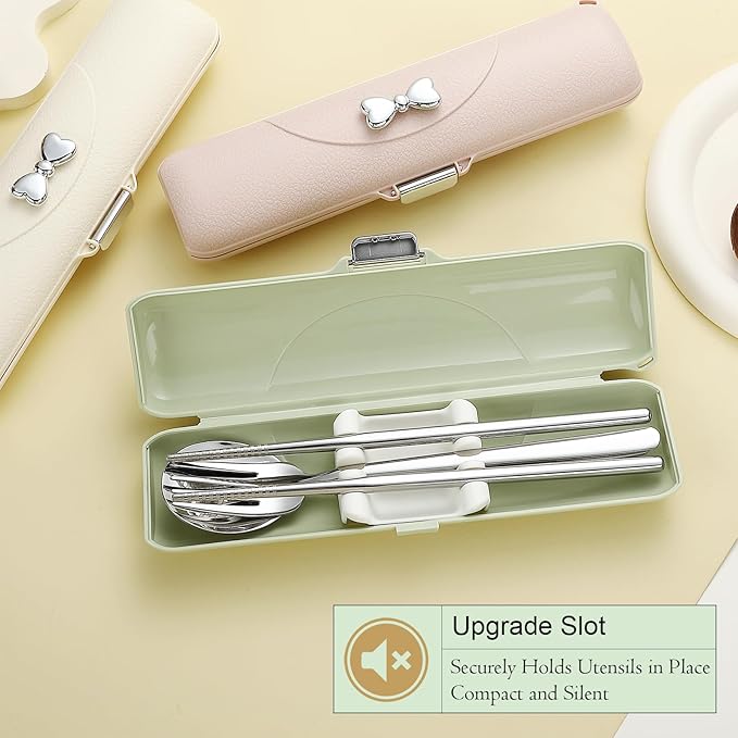 DEVICO Travel Silverware Set with Case, Portable Lunch Utensils Set for Work, Reusable Travel Cutlery Set, 18/8 Stainless Steel Flatware for Caming School Picnic, Dishwasher Safe (Green)
