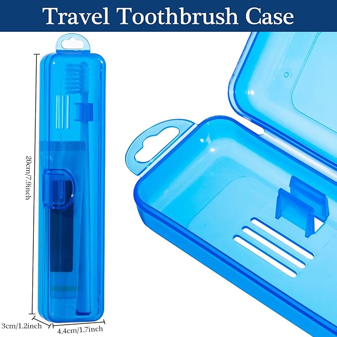 Toothbrush Travel Case 2 Pack, Clear Dark Blue Toothbrush Case HolderTravel Size Plastic Toothbrush Holder Toothpaste Storage Container Portable for Traveling, 7.87 x 1.85 x 1.18”