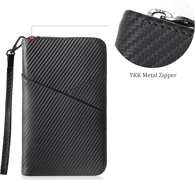Polare Full Grain Leather Passport Holder With YKK Zipper RFID Blocking Travel Document Organizer Ticket Holder Cover Case Holds 2 Passports (Carbon Black)