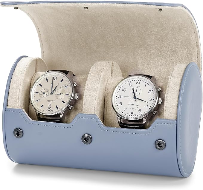 Oirlv PU Leather Watch Box for Mens Watch Organizer Case Jewelry Gift Box for Birthday Fathers Day Anniversary(2 slots, Sky Blue)