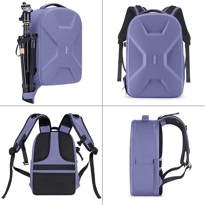 MOSISO Camera Backpack, DSLR/SLR/Mirrorless Photography Camera Bag 15-16 inch Waterproof Hardshell Case with Tripod Holder&Laptop Compartment Compatible with Canon/Nikon/Sony, Lavender Gray