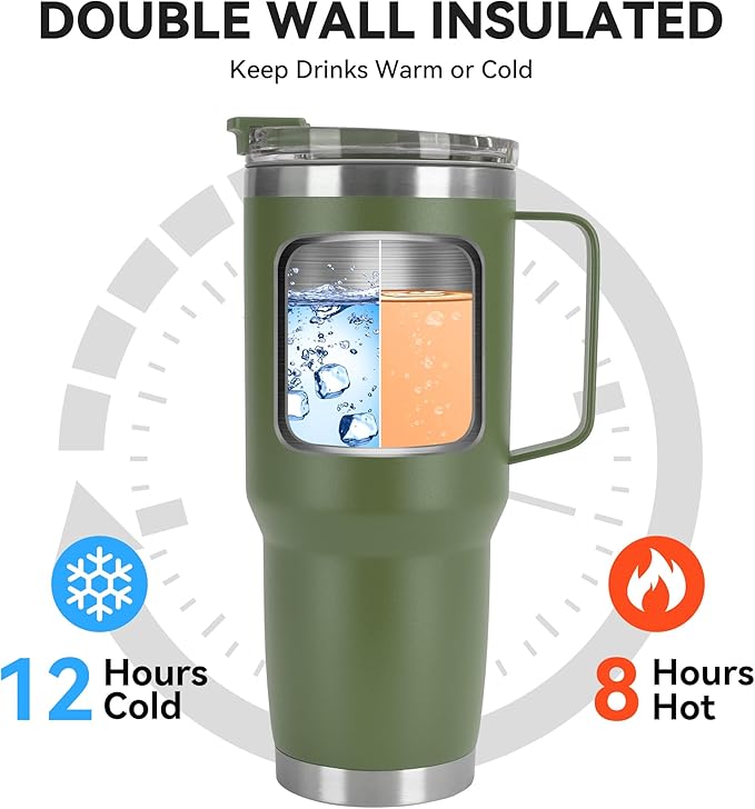 HASLE OUTFITTERS 30oz Tumbler With Handle, Insulated Travel Coffee Mug With Straw Leak-Proof Double Wall Stainless Steel Vacuum Tumblers Metal Cup with Straw for Hot and Cold Drink