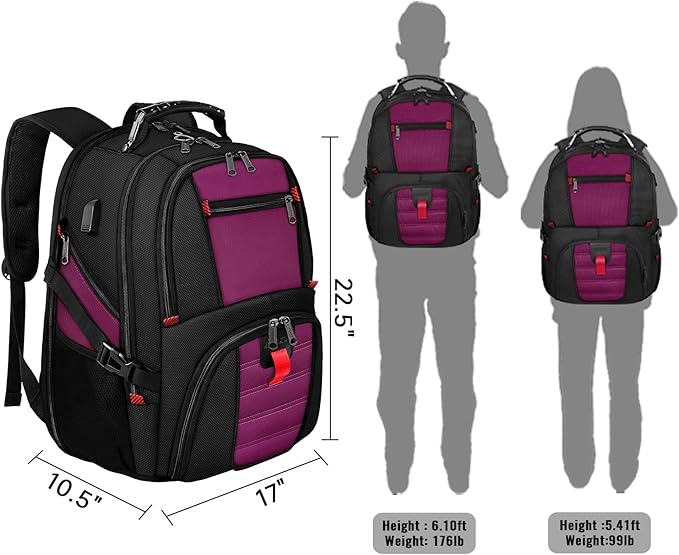YOREPEK 18.4 Laptop Backpack, Large Backpacks Fit Most 18 Inch Laptop with USB Charger Port, TSA Friendly Flight Approved Weekend Carry on Backpack with Luggage Strap for Men and Women, Purple