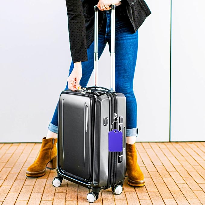 Luggage Tags for Suitcases-Leather Luggage Tag 4 Pack with Loops Cute Bag/Backpack/Suitcase Tags Travel Essentials for Flying (Royal Blue)