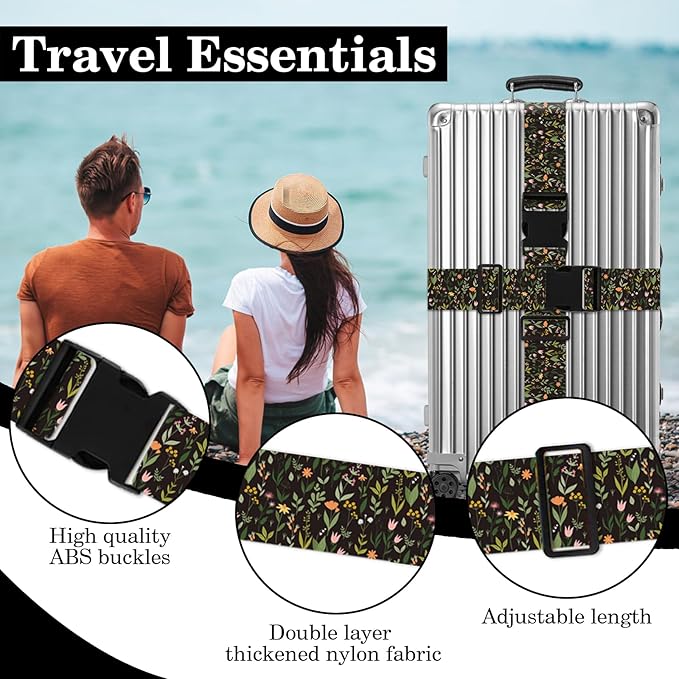 Wildflower Luggage Straps for Suitcases TSA Approved, Luggage Identifiers for Suitcase, Adjustable Suitcase Strap for Baggage Security with Cute Patten, Travel Necessary Accessories