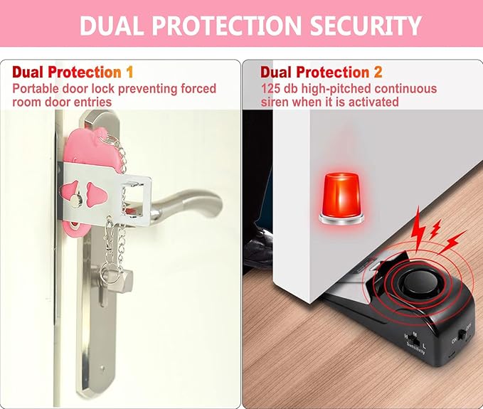 MBBEST Hotel Door Lock & Door Stop Alarm,Dual Protection Security Devices Pocket Door Stopper Self Defensey Tools for Hotel Travel Home Apartment House, Pink/Pink