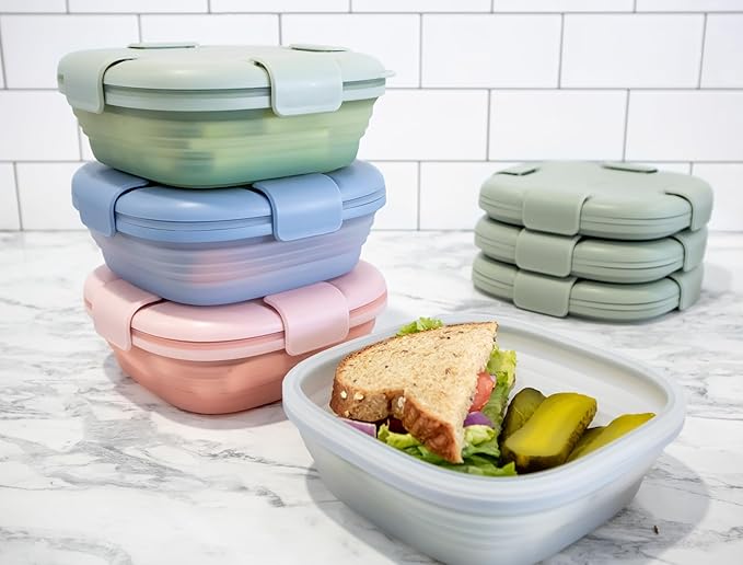 STOJO Collapsible Sandwich Box – 24oz, Reusable Food Storage Container, Silicone Bowl for Hot/Cold Food – Meal Prep, Lunch, Camping, Hiking – Dishwasher Safe (Set of 1, Lilac Purple)