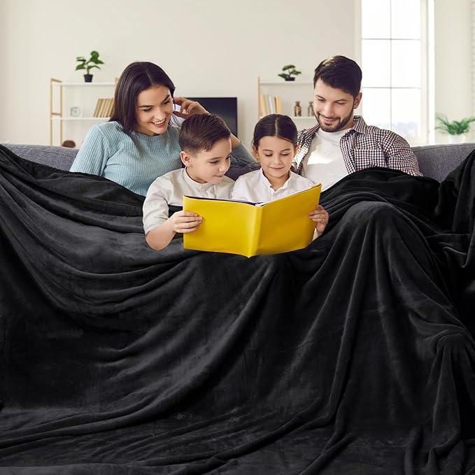 PHF Oversized King Fleece Blanket 120"x120", No Shed No Pilling Big Soft Blanket, Extra Large 10'x 10' Lightweight for Bed, Sofa Travel and Camping, Suitable for All Season, Black