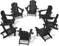 SERWALL HDPE Folding Adirondack Chair with Dual Cup Holder - Composite Adirondack Chair Set of 8- Black