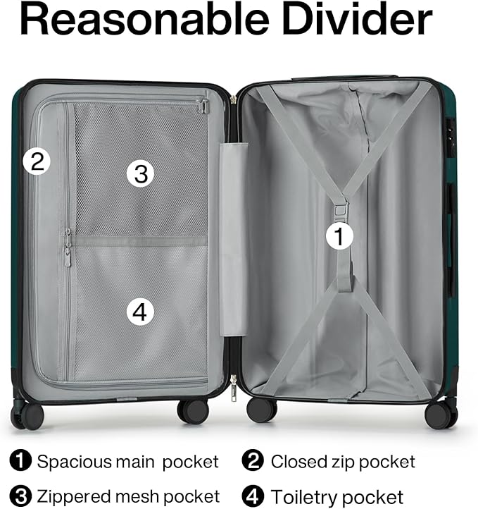 Hanke 29 Inch Luggage Suitcases With Spinner Wheels Lightweight PC hardside Rolling Suitcase With Travel Lock, Checked-Large 29-Inch(Blackish Green)