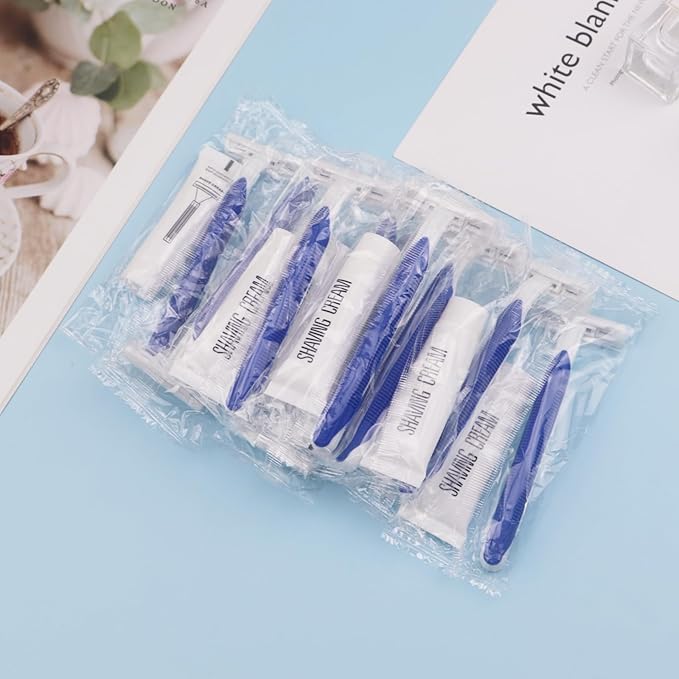 Disposable Razors in Bulk Pack of 60,Blue Disposable Shaving Razors Individual Wrapped Twin Blade Bulk Disposable Razors with Clear Cap and 10g Shaving Cream for Homeless,Hotel,Travel,Charity,Shelter