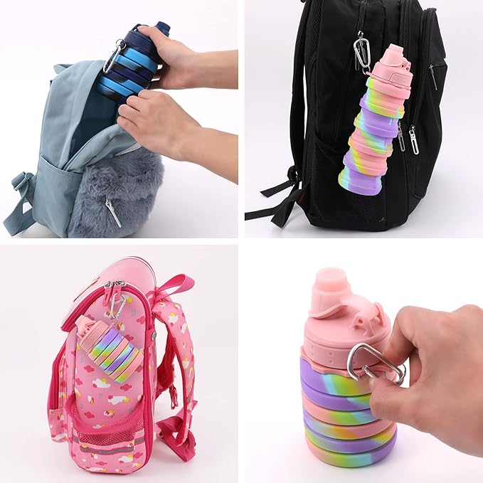 Collapsible Water Bottle for Adults, Boys, Students, Kids, Reusable Silicone Foldable Water Bottles for Travel Camping Hiking Sports,Leak-Proof Portable Sports Water Bottle (Pink & Blue)