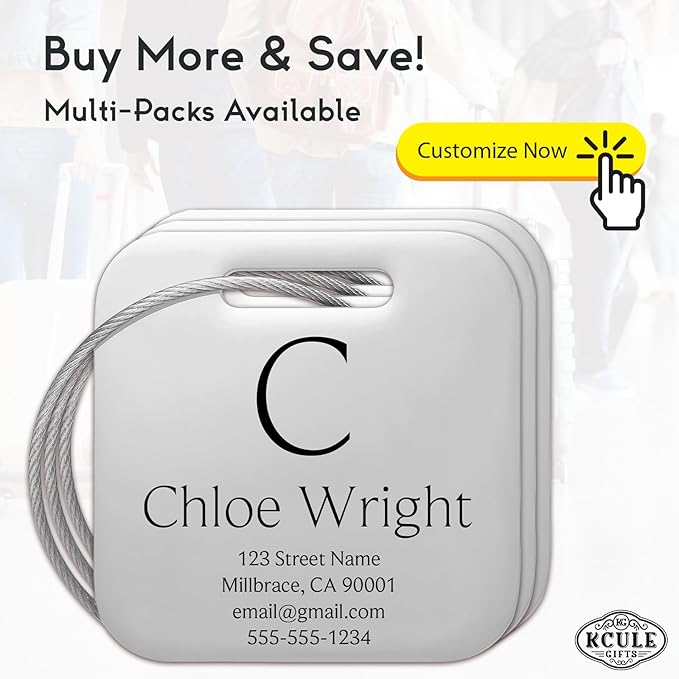 Customized Stainless Steel Luggage Tags: Personalize Your Suitcases, Backpacks, and Bags with Your Text (Silver)