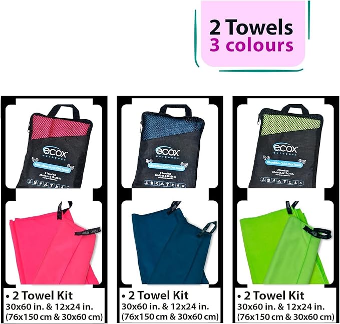 Outdoors Microfiber Towel Fast Drying Soft Feel Fast Action Drying for Gym Beach Outdoors Travel Yoga Camping Compact Size 2 Piece Set 30x60 in and 12x24 in Red MFT2PRD
