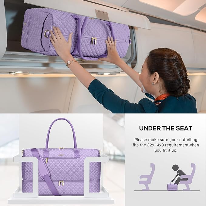 Travel Bag Weekender Bags for Women - Carry on Overnight Bag with Shoe Compartment Duffle Bag with Laptop Pocket Light Purple