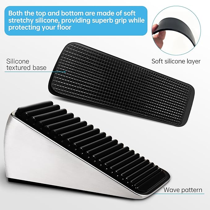 Strongest Large Door Stopper - Heavy Duty Tall Door Stop Wedge Door Stoppers for Bottom of Door, Tall up to 2.6 In Doorstop Zinc Alloy and Silicone Made Suits Any Heavy Door Any Smooth Floor