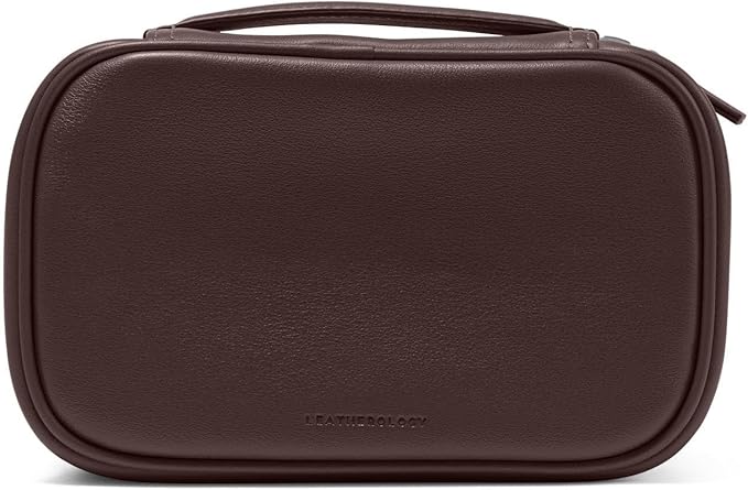 Leatherology Brown Small Travel Organizer - Zipped mesh storage pocket, elastic loops for organization, compact travel size