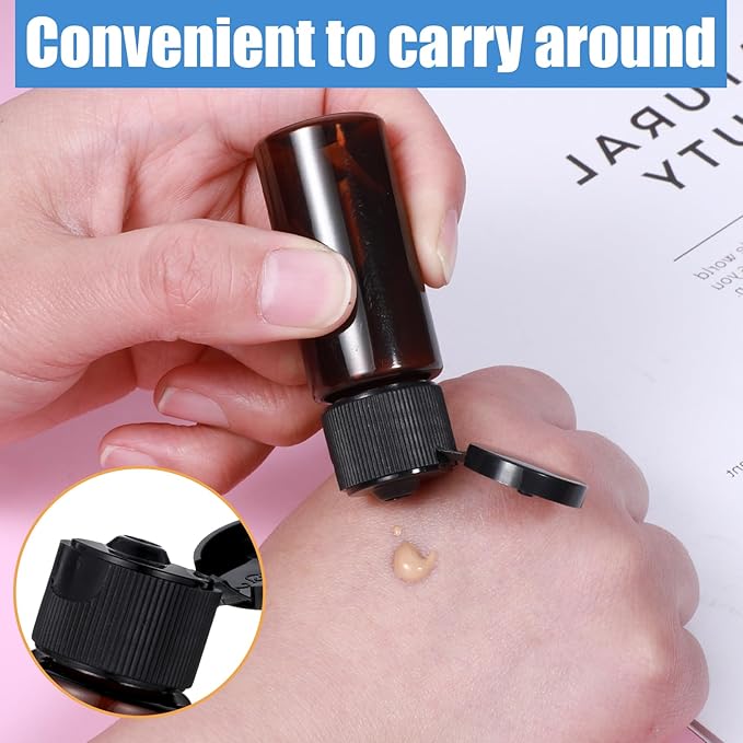 Travel Size Make up Sample Containers, 12 Pieces Plastic Mini Empty Toiletry Bottles 1/2 Oz Leak Proof Liquid Containers with Lids for Travel Liquid Toiletries, Amber