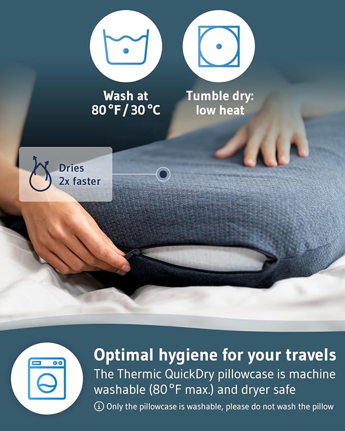 Travel Pillow VOLAR Memory Foam Small Pillow for Sleeping with thermoregulating and Quickdry Removable Cover, Portable Pillow with Travel Bag, for Airplanes, Camping, Van, Neck Pain Relief