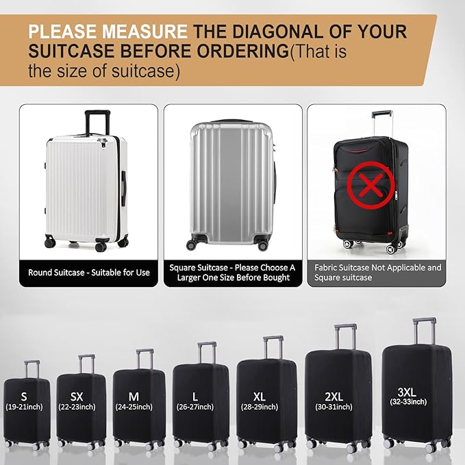 Travel Luggage Cover Suitcase Protector Scratch-Resistant Fit 19-31 Inch, Not Included Suitcase (Black, L(26-27inch))