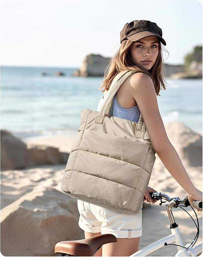 BAGSMART Tote Bag for Women, Lightweight Puffy Tote Bag with Compartments Shoulder Bag Handbag for Travel, Work, Gym,