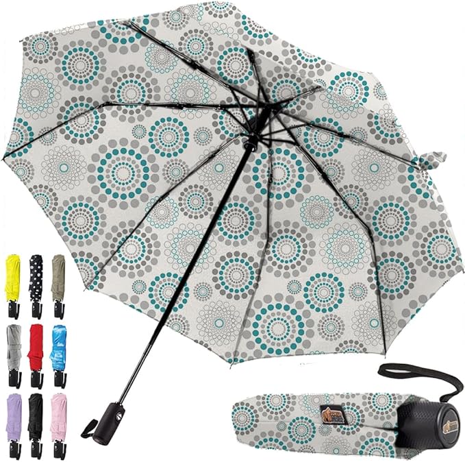 GORILLA GRIP Strong Stick Umbrella for Rain, Compact Travel One-Click Automatic Open Close, Lightweight, Portable, US Designed Reinforced Fiberglass Ribs, Wind Resistant, Easy Collapse, Spiral